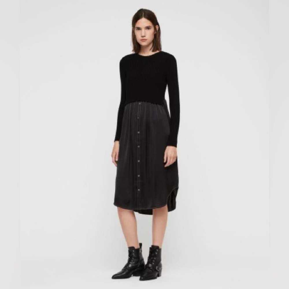 ALLSAINTS Kowlo Shirt Dress with Detachable Cropped Jumper